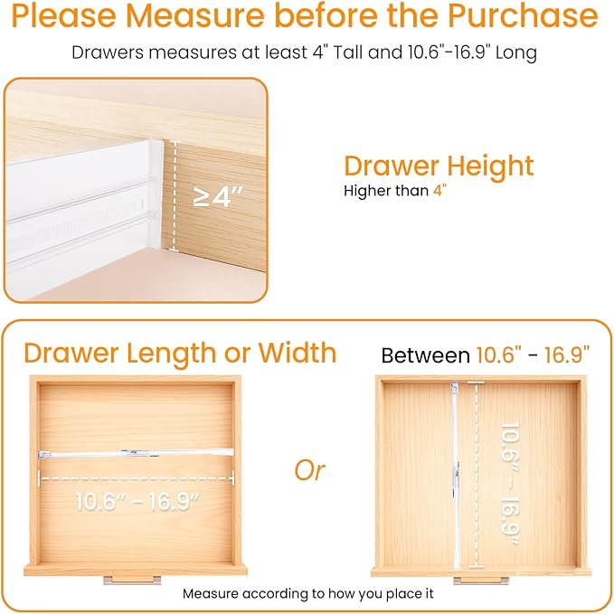 8 Pack Clear Drawer Dividers for Clothes, 4" High 10.6"–16.9" Adjustable Expandable Dresser Drawer Organizer, Dresser Separators for Baby Clothing, Underwear, Sock, Cosmetic, Kitchen, Office Storage