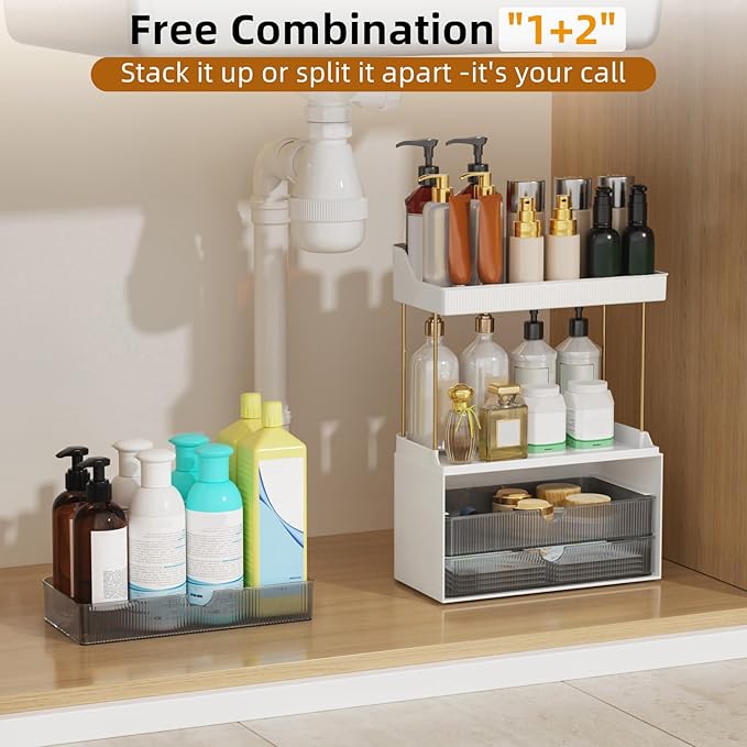 StorBin Strong 3 Drawers Bathroom Counter Organizer, 5 Tier Makeup Organizer, Versatile Perfume Organizer, Ideal for Bathroom Storage, Vanity, Large Skincare, Perfume, Present, Grey