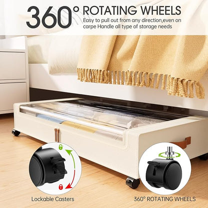 Yecaye Under Bed Storage with Wheels 2 Pack, 70L Larger Capacity Under Bed Storage Containers, Underbed Shoe Storage Organizer, Rolling Under Bed Metal Drawers for Clothes, Blankets(35.5 x 17 x 6.7in)