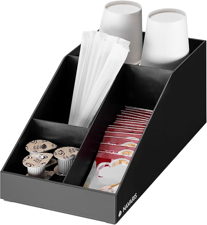 Navaris Coffee Station Organizer - 4 Compartment Coffee Bar for Office & Kitchen Countertop Organization