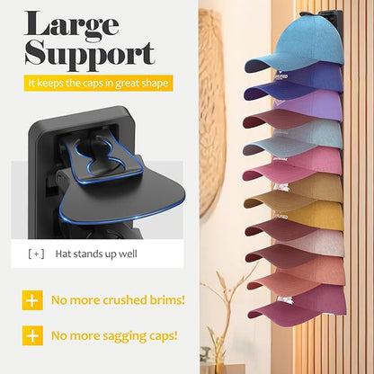 Hat Organizer for Baseball Caps 1 Pack, Adhesive Hat Rack for Wall, Baseball Cap Organizer (Black)
