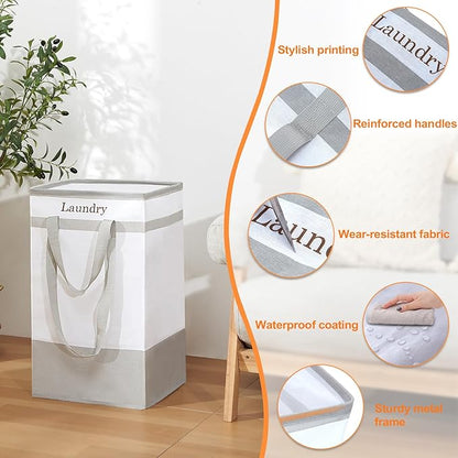 FairyHaus Laundry Basket 78L, 2Pack Laundry Hamper with Easy Carry Handles, Collapsible Laundry Baskets Hampers for Bathroom Clothes Storage Grey