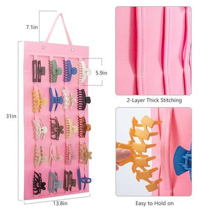 SMUK Hanging Hair Claw Clip Holder Organizer for Women Girls, Large Claw Clip Storage for Wall, Door, Pink Hair Accessories Organizer Display