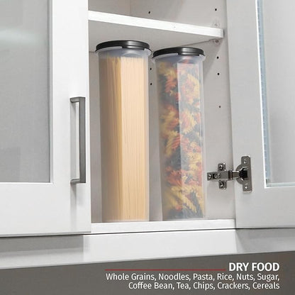 Tall Clear Spaghetti Pasta Container Storage With Lid.Multi-Purpose Kitchen Pantry Organization And Food Storage For Noodles Beans Straws - Airtight Leakproof Spaghetti Keeper BPA Free 37 oz.