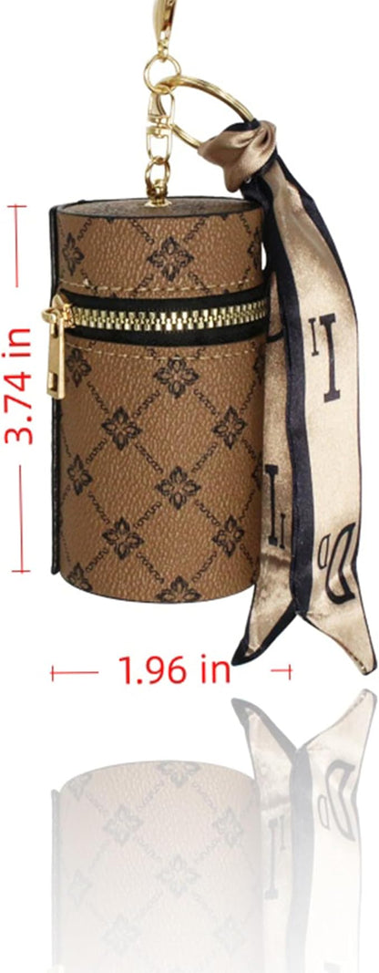 Mini mouth red envelope, luxurious portable makeup box, vintage pattern keychain, with scarf, light brown