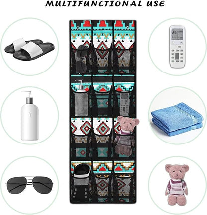 Aztec Hanging Shoe Organizer,Shoe Organizer Door Hanger with 12 Mesh Large Pockets,Behind Door Shoes Hang Holder Rack