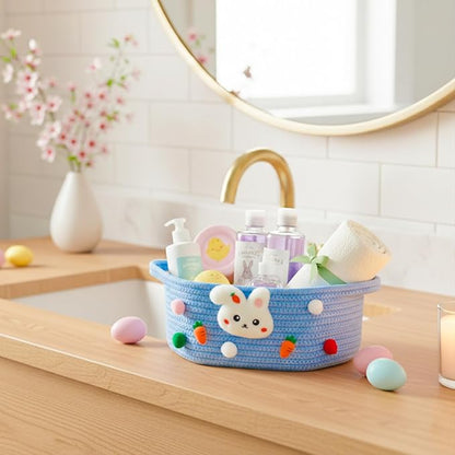 ShellKingdom Empty Gift Basket with Gift Bags and Ribbon, Birthday Basket for Boys Girls, Storage Woven Basket with Handles for Home Organizer, 12 X 8 X 5 INCH, Easter Blue