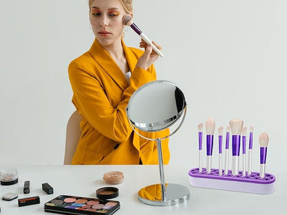 2Pcs Silicone Makeup Brush Holders Green Purple Stand Makeup Brush Organizers Make Up Brushes Storage for Painting Pen Brushes Nail Clippers Drill Pens Ruler Sewing Craft Tools