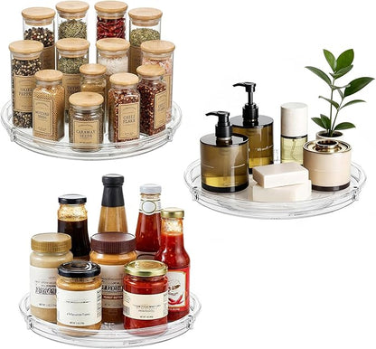 LAMU 3 Pack Lazy Susan Organizer, 9'' Clear Lazy Susan Turntable for Cabinet, Fridge, Kitchen, Pantry, Countertop, Table Top, Refrigerator Organizers and Storage, Seasoning and Spice Organizer