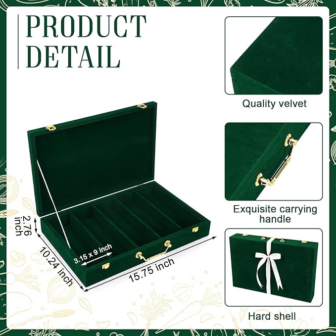 Pickmesh Silverware Case with Lid and Handle, Silverware Storage Box Sterling Silver Flatware Chest Without Silver Tarnish Proof Utensils Organizer for Kitchen Decor Wedding Gifts(Emerald,1 Layer)