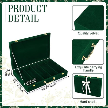 Pickmesh Silverware Case with Lid and Handle, Silverware Storage Box Sterling Silver Flatware Chest Without Silver Tarnish Proof Utensils Organizer for Kitchen Decor Wedding Gifts(Emerald,1 Layer)