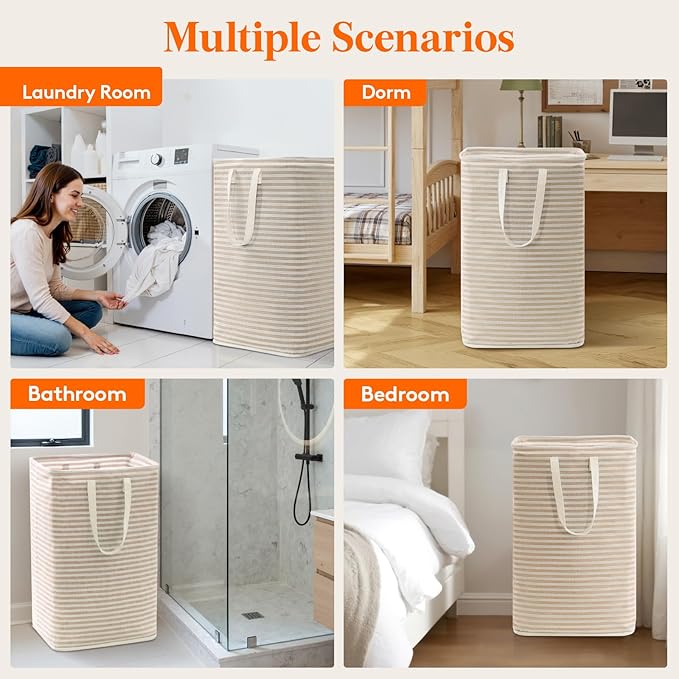 Lifewit 75L Large Collapsible Laundry Hamper, Tall Foldable Dirty Clothes Baskets Waterproof, Freestanding Design with Easy Carry Handles in Dorm Bedroom Bathroom College, Beige