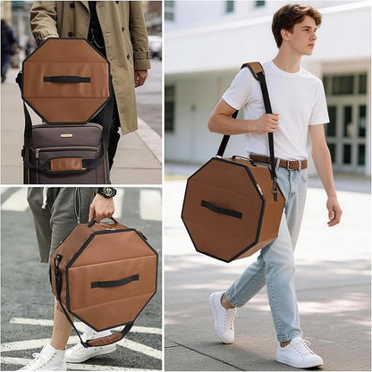 WERNNSAI Hat Storage Box for Cowboy & Wide BrimHats, OctagonalHat PU Leather Travel Case with Elastic Straps,Carry Handle Detachable Shoulder Strap,Dustproof, Travel & Home Closet Storage, Brown