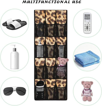 Over The Door Organizer Leopard Print Behind Door Shoe Organizer for BedRoom Space Saving Wall Hanging Storage for Living Room Easy to Install Shoe Holder Hanger