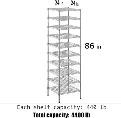 24" Deep x 24" Wide x 86" Height Wire Shelving Kit | 10-Tier | NSF Commercial Storage Rack Unit