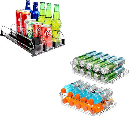 Automatic Soda Can Organizer and 2 Packs Clear Width Adjustable Soda Can Organizer for Refrigerator for Beer Soda Seltzer Drink Pop Cans Holder Storage Pantry Organization