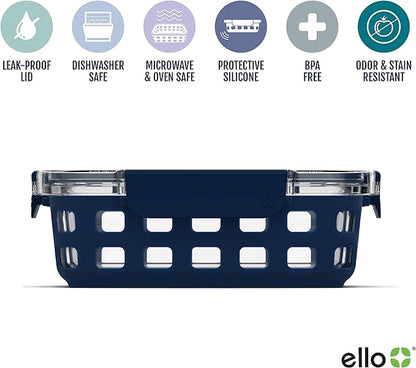 Ello Duraglass Mixed Meal Prep Sets Leak-Proof Glass Food Storage Containers with Silicone Sleeves and Airtight BPA-Free Lids, Dishwasher, Microwave, and Freezer Safe