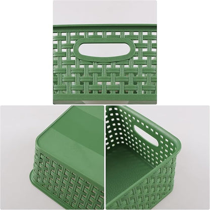 Sadstory Deep Green Plastic Woven Storage Basket, Plastic Shelf Basket, 6 Packs