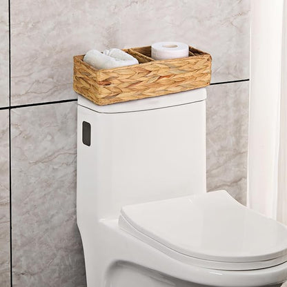 Vagusicc 2 Section Wicker Storage Basket, Set of 2 Hand-woven Water Hyacinth Storage Baskets, Toilet Tank Basket, Small Wicker Baskets, Woven baskets, Baskets for Organizing Storage Shelves, 2-Pack