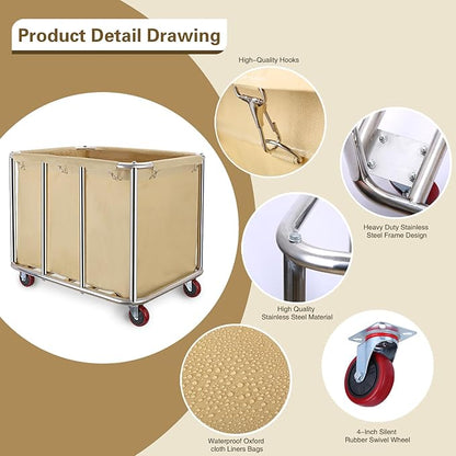 Commercial Laundry cart with Wheels,400L Industrial Laundry cart,Laundry Hamper with Wheels with Steel Frame and Oxford Cloth,440Lbs Load