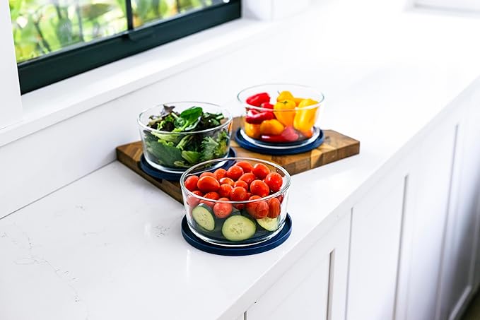 6-Piece Glass Food Storage Containers Set (3 Containers + 3 BPA-Free Lids) | 4-Cup, Leakproof | Microwave, Freezer, Oven & Dishwasher Safe | Ideal for Meal Prep & Pantry Organization, Blue