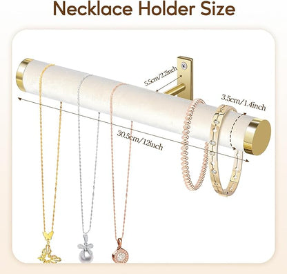Velvet Necklace Holder Wall Jewelry Organizer, 12" Hanging Necklace Organizer, 2 Pack Wall Mounted Necklace Hanger for Bracelets Bangles Display,Beige
