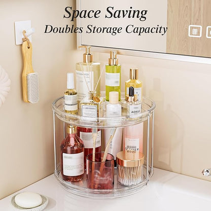 LAMU 4 Pack 10.6'' 2-Tier Lazy Susan Turntable Organizer Rotating Spice Rack Organization for Cabinet, Kitchen, Pantry, Countertop, Bathroom, Vanity, Makeup Organizer, Clear