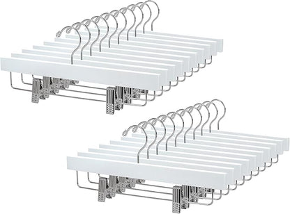 24 Pack Wooden Pants Hangers, Solid Wood Bottom Jeans Skirt Hanger with 2-Adjustable Clips Anti Rust Hook-HL01WP24