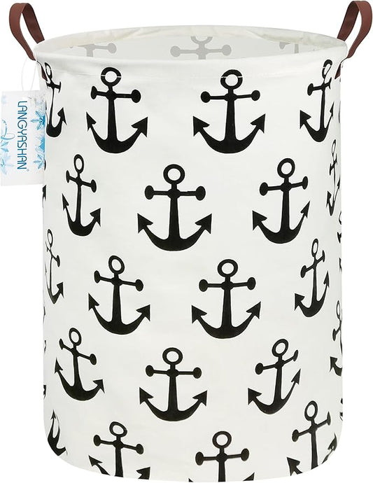 Laundry Basket Canvas Fabric Collapsible Organizer Basket for Storage Bin Toy Bins Gift Baskets Bedroom Clothes Children Nursery Hamper (anchor)