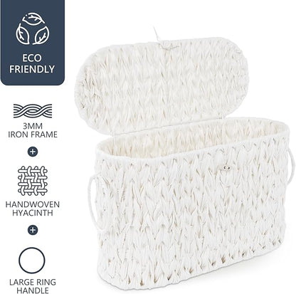 Coeusy Toilet Paper Basket,Wicker Toilet Paper Storage with Lid,Decorative Boho Wicker Basket for Bathroom,Free Standing-Cream White