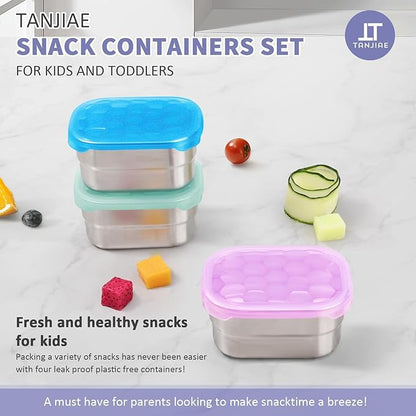 Tanjiae Snack Pro - Small (1 CUP) Stainless Steel Snack Containers for Kids | Easy Open Leak Proof Food Containers with Silicone Lids - Perfect Metal Toddler Lunch Box for Daycare and School (8oz)