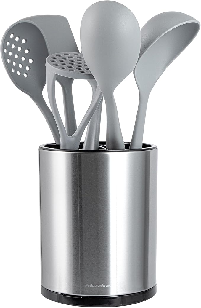 Restaurantware Stainless Steel Utensil Holder 1 Count 6.2 x 6.2 x 7.9 Inches Durable Cutlery Storage Flatware Organizer Rust-Resistant Sink Caddy Silver Kitchenware Holder