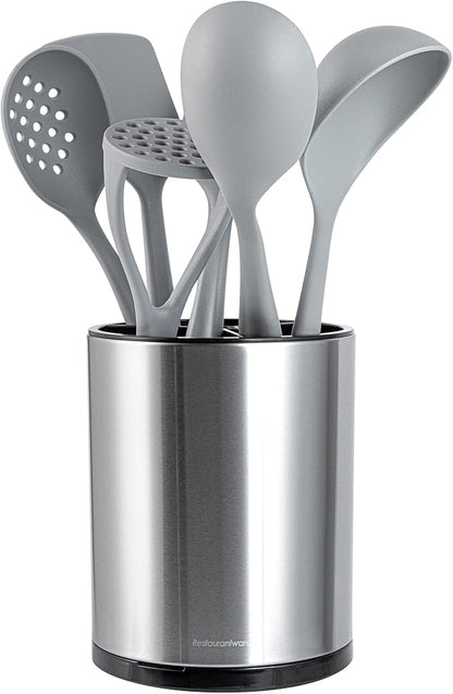Restaurantware Stainless Steel Utensil Holder 1 Count 6.2 x 6.2 x 7.9 Inches Durable Cutlery Storage Flatware Organizer Rust-Resistant Sink Caddy Silver Kitchenware Holder