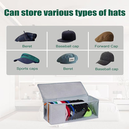 Veki Hat Organizer for Baseball Caps, Stackable Hat Storage Box, Large Capacity to Store 17 Hats, With Clear Window, Anti-Collapse, for Newsboy Cap, Baseball Cap, Hats Box Closet Storage (Grey)