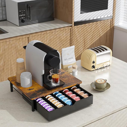 gianotter Wood Vertuo Pod Holder Drawer, Compatible with Nespresso Vertuo Capsules, Compatible with 40 Large or 60 Small Nespresso Capsule Organizer