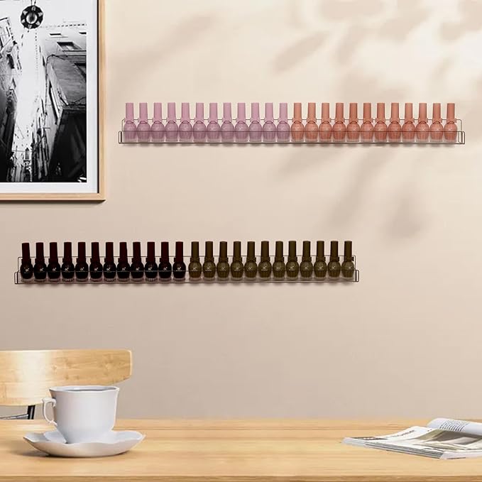 6Pcs/Set 24 Inch Nail Polish Rack Wall Mounted, Lipstick Essential Oil Bottle Clear Holder Organizer, Big Display Stand Wall Shelf for Bottle Cup Make-ups