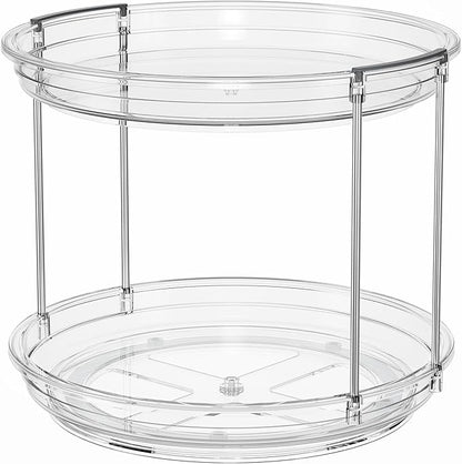 LAMU 2 Tier Lazy Susan Turntable Organizer 9.25'' Rotating Spice Rack Organization for Cabinet, Kitchen, Pantry, Countertop, Bathroom, Vanity, Medicine Cabinet Organizer, Clear