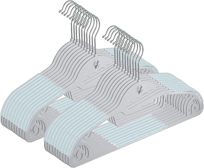 AYO Hangers, Non-Slip, Clothes Hangers, 20 Pieces, Ultra Thin, Multi-Functional Storage, No Stretch Collar, Space Saving, 360 Degree Swivel Hook, Bendable, Load Capacity, Wet and Dry Use, Green