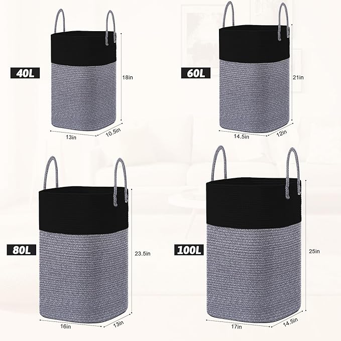 Artfeel Laundry Basket,Woven Cotton Rope Laundry Hamper,80L Versatile Storage for Dirty Clothes,Baby Toys,and Blankets in Bathroom, Nursery,and Living Room