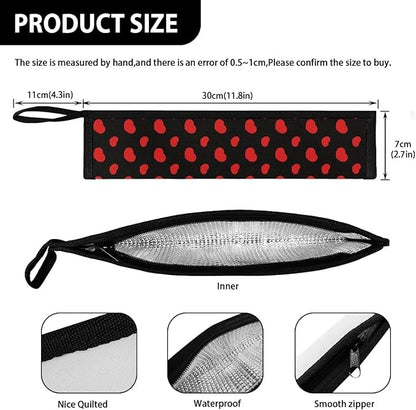 COEQINE Travel Silverware Holder 11.8 x 2.7 Inch Leafproof Black Pink Lovely Heart Cutlery Flatware Organziers for Straw Spoon Fork Chopsticks for Travel Women