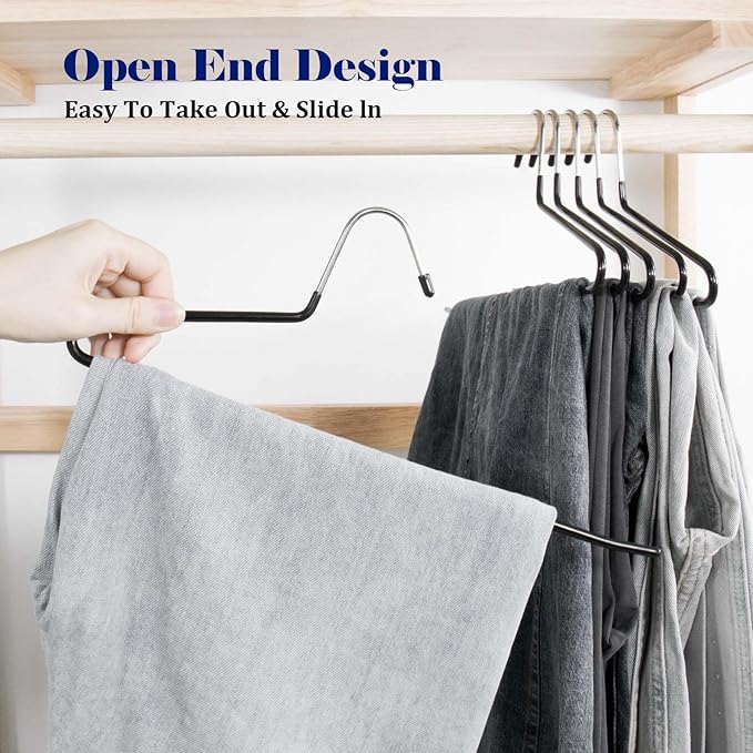 20 Pack Open Ended Pants Hangers with Non Slip Design,Suitable for Trousers,Jeans,Towels for Closet Space Saving,Durable Metal Material with Rubber Coating (Black)