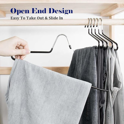 50 Pack Open Ended Pants Hangers with Non Slip Design,Suitable for Trousers,Jeans,Towels for Closet Space Saving,Durable Metal Material with Rubber Coating (Black)