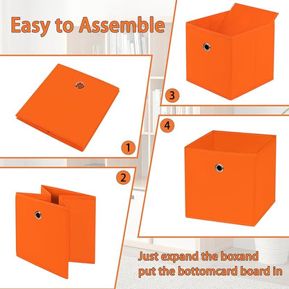 Foldable Storage Cubes Bins ,11 Inch Cloth Storage Cube Fabric Storage Box Cubes Organizer Baskets with Dual Handles for Home Organizer Set of 8 (Orange)
