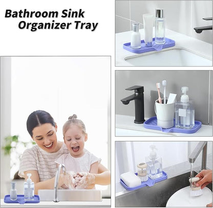MicoYang Silicone Bathroom Soap Dishes with Drain Spout-Bathroom and Kitchen Sink Organizer,Sponge Holder,Dish Soap Tray,Perfect for Dispenser,Scrubber,Bottle on Sink or Counter-Light Purple 9.6"×5.3"