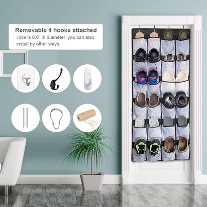 Over the Door Hanging Shoe Organizer with 24 Large Mesh Pockets - Shoes Holder/Black