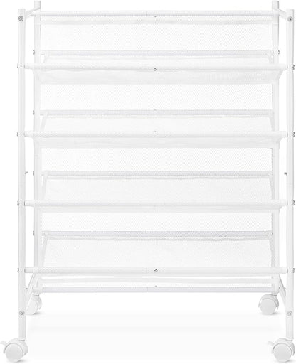 Whitmor 4-Tier Rolling Shoe Cart - Mesh & Metal - Holds up to 24 pairs of Shoes - Double Sided，4-Tier