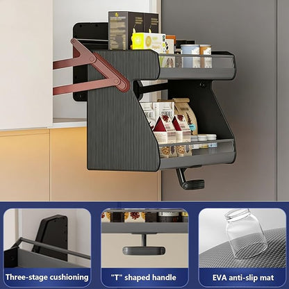 2 Tier Pull Down Shelf Pull Down Cabinet Organizer Features a Removable Washable Non-Slip Mat and Ample Storage Capacity Ideal for Kitchens and Bathrooms 450x250x440mm/17.7x9.8x17.3in