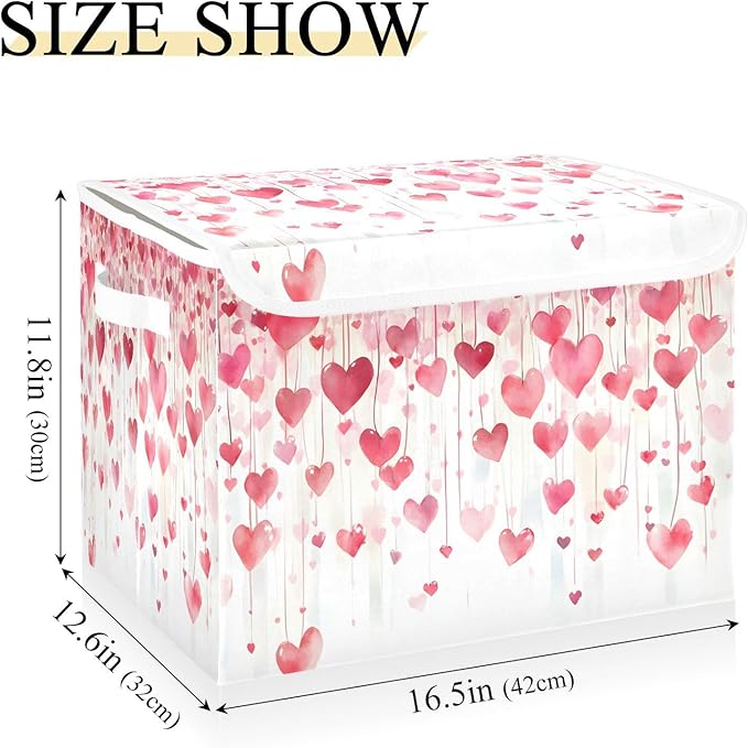 senya Valentines Baskets Collapsible Storage Bins with Lids, Valentines Romantic Love Storage Boxes Clothes Baskets for Organizing