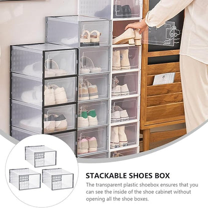 Levemolo High-top Basketball Shoe Boxes 3pcs Gray 34x15.5x24cm Plastic Shoe Organizer Dustproof Moisture-resistant Storage Case for Closet and Home