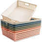 8 Pack Paper Organizer Baskets Trays, 14 Inch Colorful Plastic Storage Baskets Stackable Organizer Bins with Handles for A4 Documents, Arts, Crafts, Library, Office
